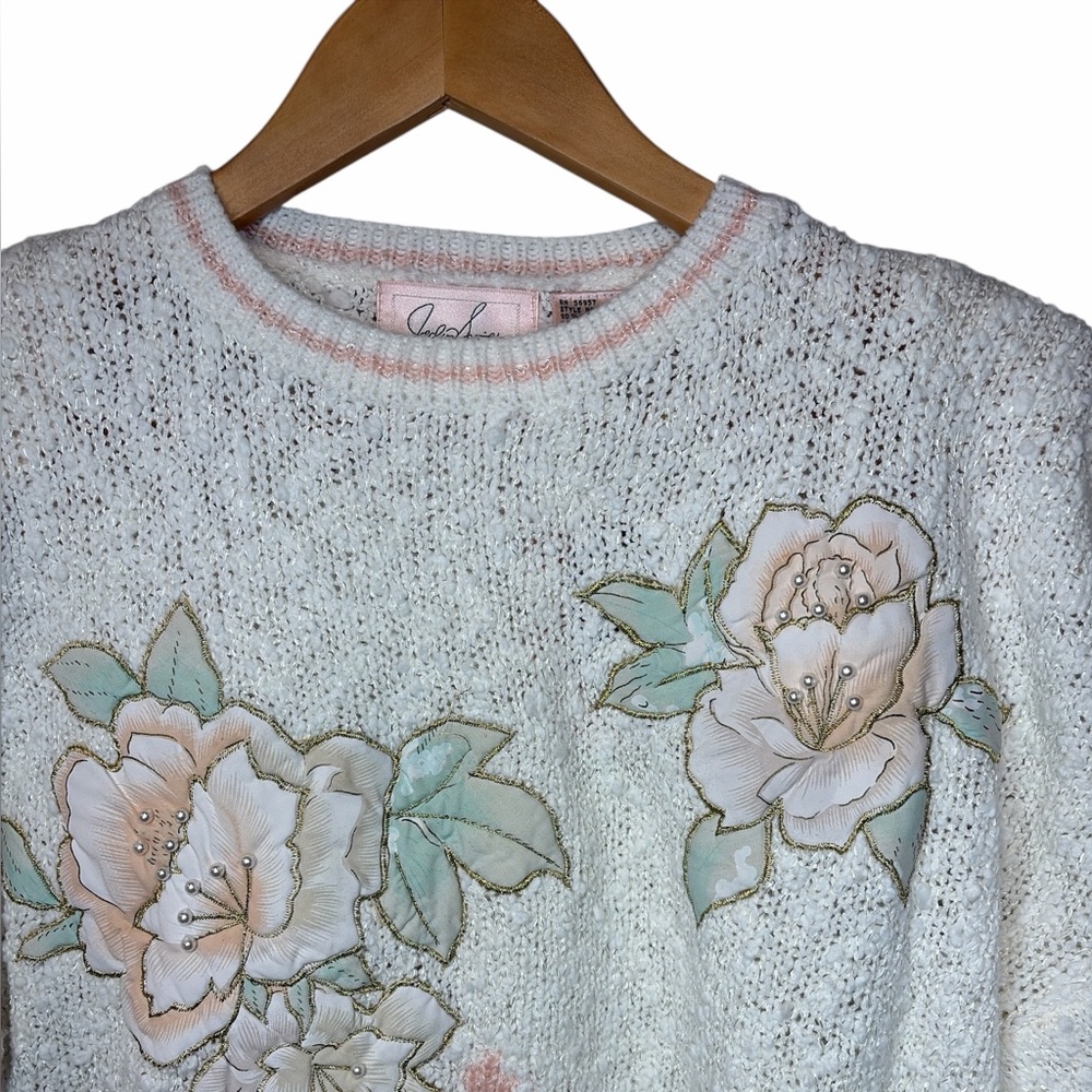 Jaclyn Smith Vintage Floral Sweater L Cottagecore 80s Pastel Pearl Granny NWT - Picture 4 of 8